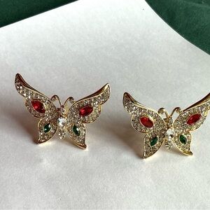 Vintage Elegant Pave Rhinestone Butterfly Cufflings